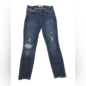 Loft Modern Skinny Medium Wash Distressed Raw Hem Blue Jeans